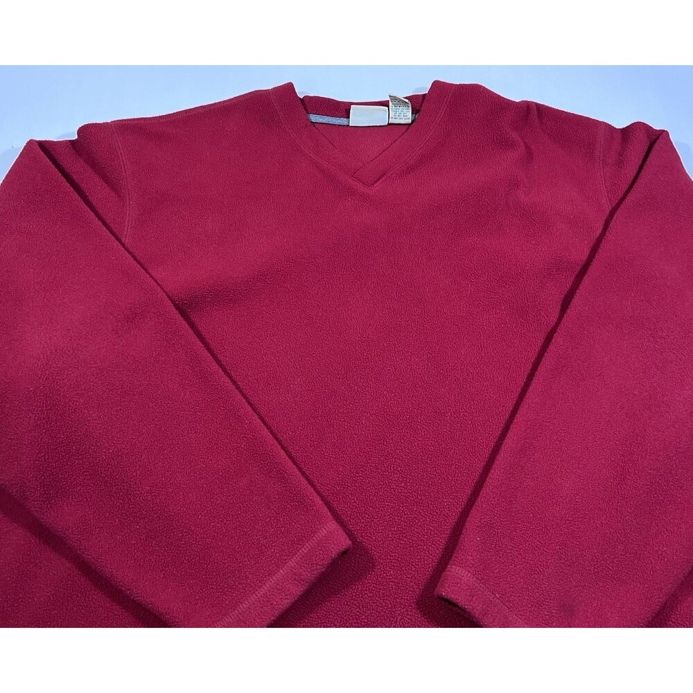 Vintage 90s LL Bean Red Fleece V-Neck Pullover Sweater Men's XL Hong Kong - Picture 3 of 9